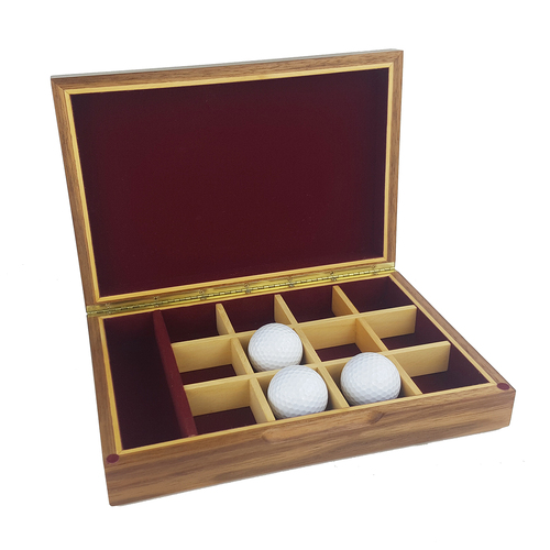 Tasmanian Blackwood Golf Ball Gift Box - Burgundy Lining